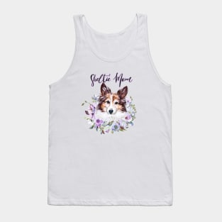 Sheltie Mom Cute Sheltie with Flower Wreath Illustration Art Tank Top